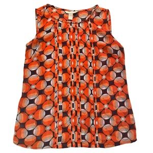 Banana Republic Factory Size S Geo Print Sheer Sleeveless Top Orange Red Navy